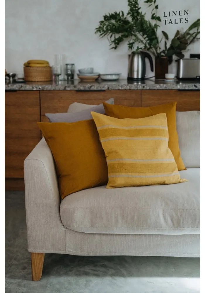 Față de pernă din in 40x40 cm Amber Bronze Stripes – Linen Tales