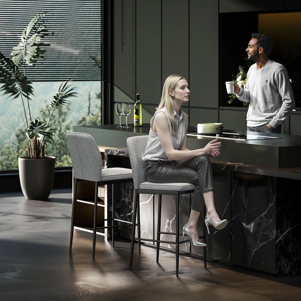 HOMCOM Set de 2 Scaune de Bar cu Spătar, 41x52x97 cm, Gri | Aosom Romania