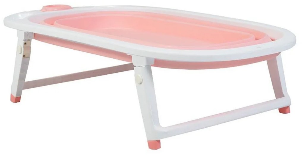 Cadita pliabila cu stender pentru bebelusi si copii NOVOKIDS™ Folding Bath Tub, baita bebe, ergonomica, 81x45x22 cm, supapa scurgere, Roz