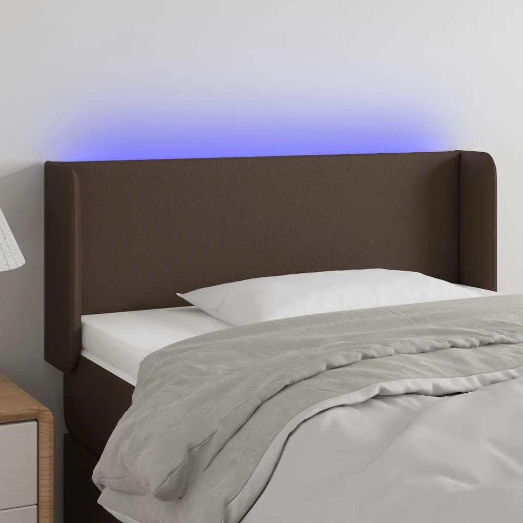 3123037 vidaXL Tăblie de pat cu LED, maro, 93x16x78/88 cm, piele ecologică