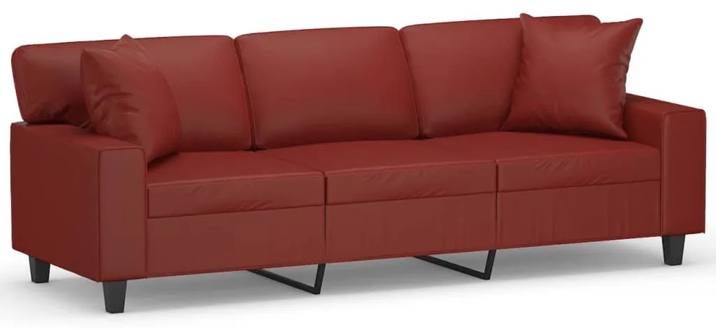 3153069 vidaXL Canapea cu 3 locuri cu perne&pernuțe roșu vin 180 cm piele eco