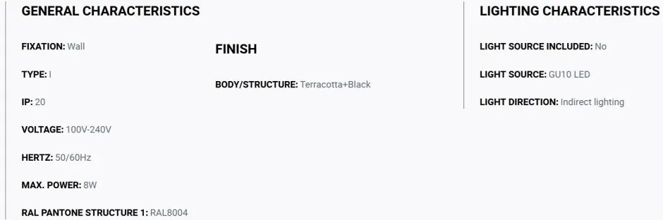 Aplica perete aluminiu terracotta, 2xGU10, LUNE square