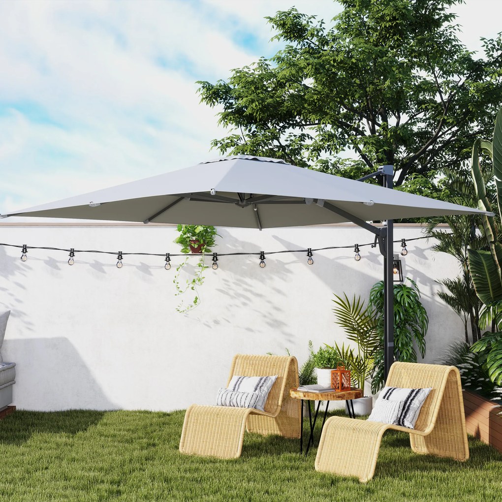 Outsunny Umbrelă Suspendată 3.6x3 m Rotativă și Inclinabilă Gri Deschis | Aosom Romania
