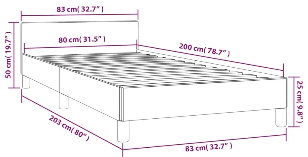 Cadru de pat cu tablie, gri inchis, 80x200 cm, catifea Morke gra, 80 x 200 cm