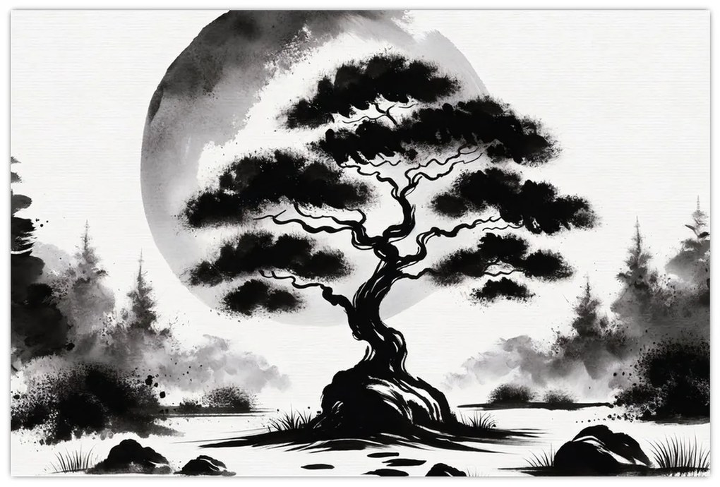 Tablou – Bonsai alb-negru (90x60 cm)