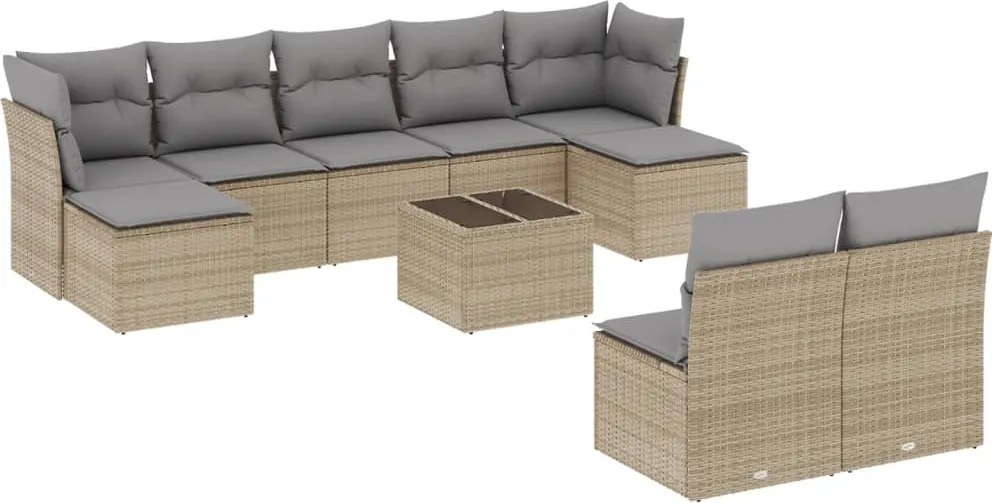 vidaXL Set canapele de grădină cu perne, 10 piese, bej, poliratan