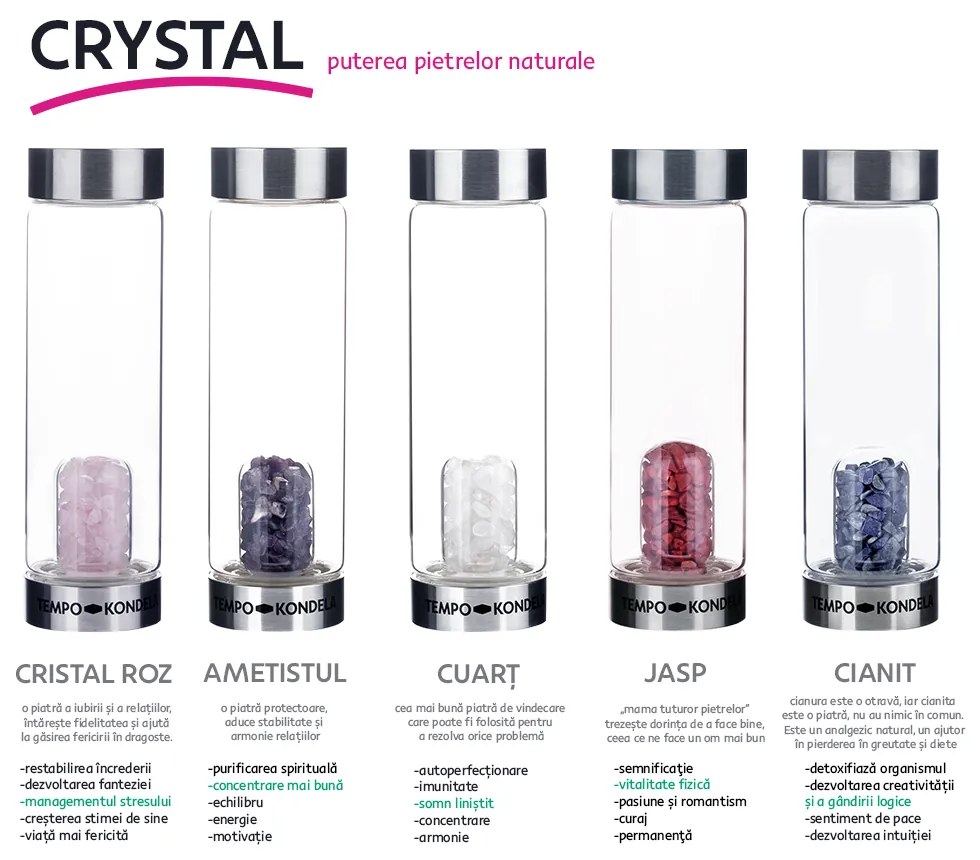 TEMPO-KONDELA CRYSTAL, flacon de sticlă cu cristale violet, 500 ml