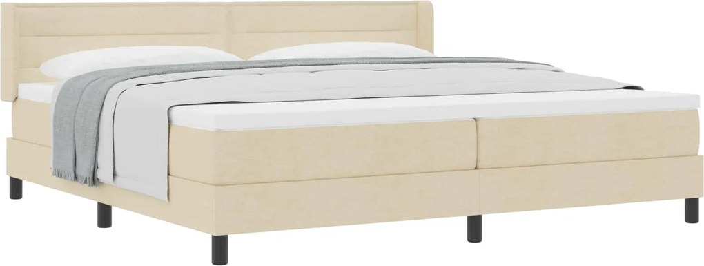 vidaXL Pat cu arcuri cu saltea cu headboard Crem 200 x 200 cm țesătură