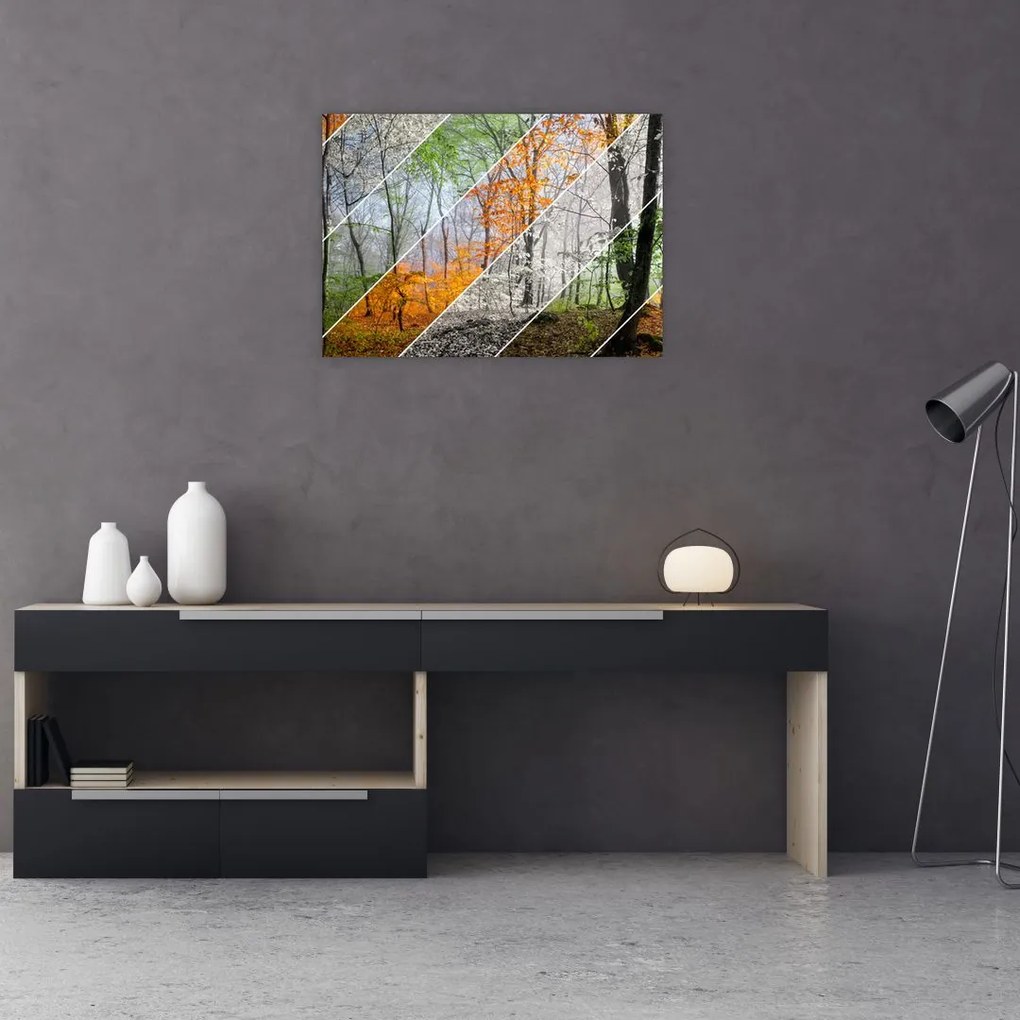 Tablou pe sticlă - Schimbarea anotimpurilor (70x50 cm)