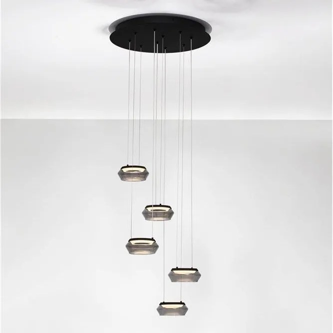 Lustra cu 5 pendule LED, Metal, Negru, Sticla, JAILYN