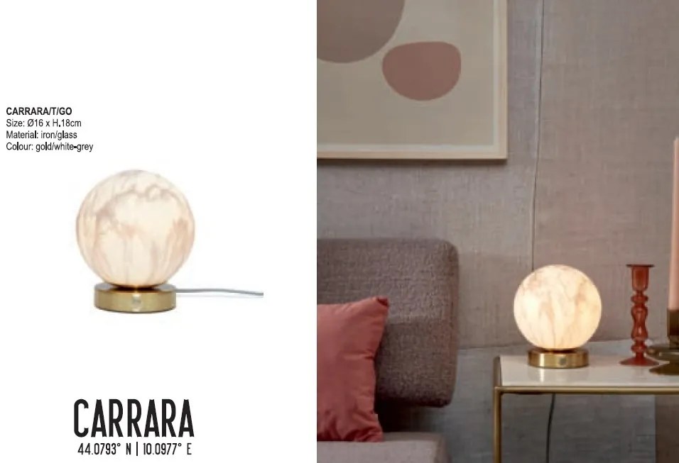Veioza din sticla cu aspect de marmura Carrara