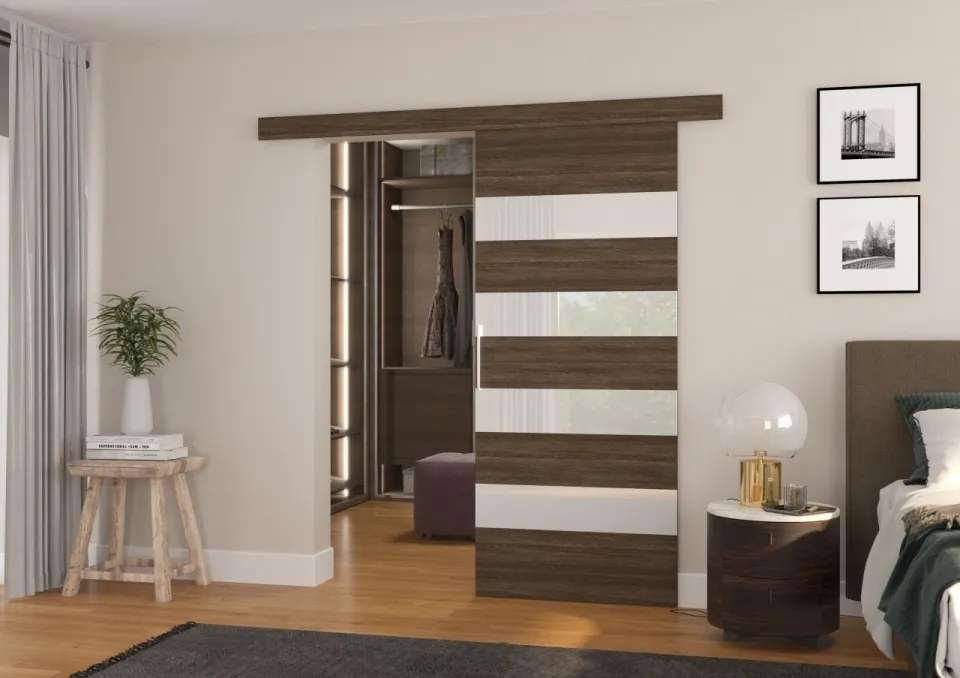 Usa glisanta, 96x205 cm, Milou, ADRK Furniture (Latime: 96 cm, Culoare: Sonoma /Alb Lacobel)