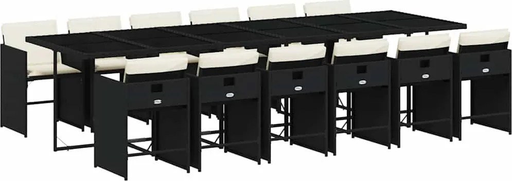 vidaXL Set mobilier de grădină cu perne, 13 piese, negru, poliratan