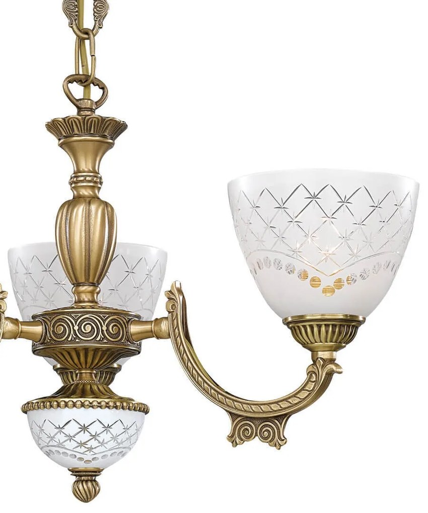 Candelabru cu 3 brate clasic design italian din alama, sticla 7052 RA-L. 7052/3
