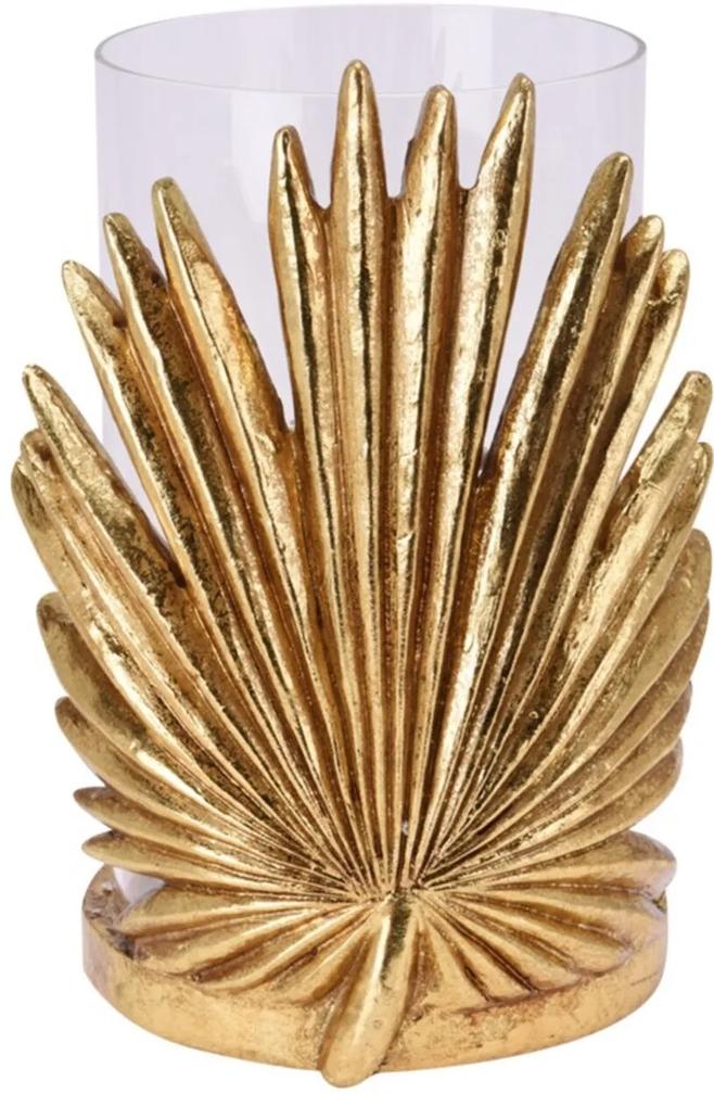 Suport pentru lumanare Palm leaf, 10x15 cm, sticla, auriu