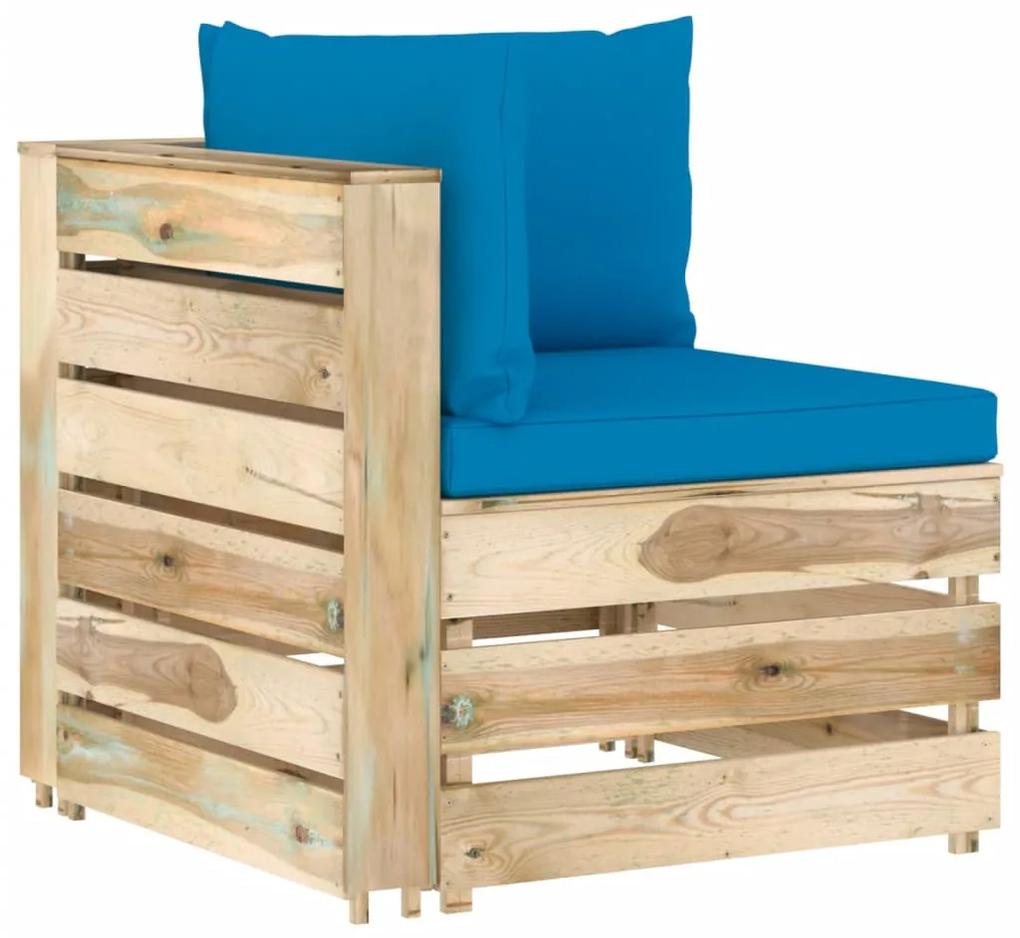 Canapea de colt modulara cu perne, lemn verde tratat 1, light blue and brown, Canapea coltar