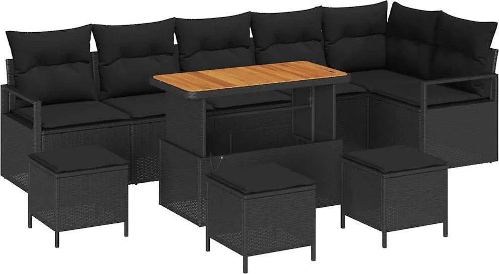 vidaXL Set de canapele pentru grădină 10 pcs Negru Rattan poli