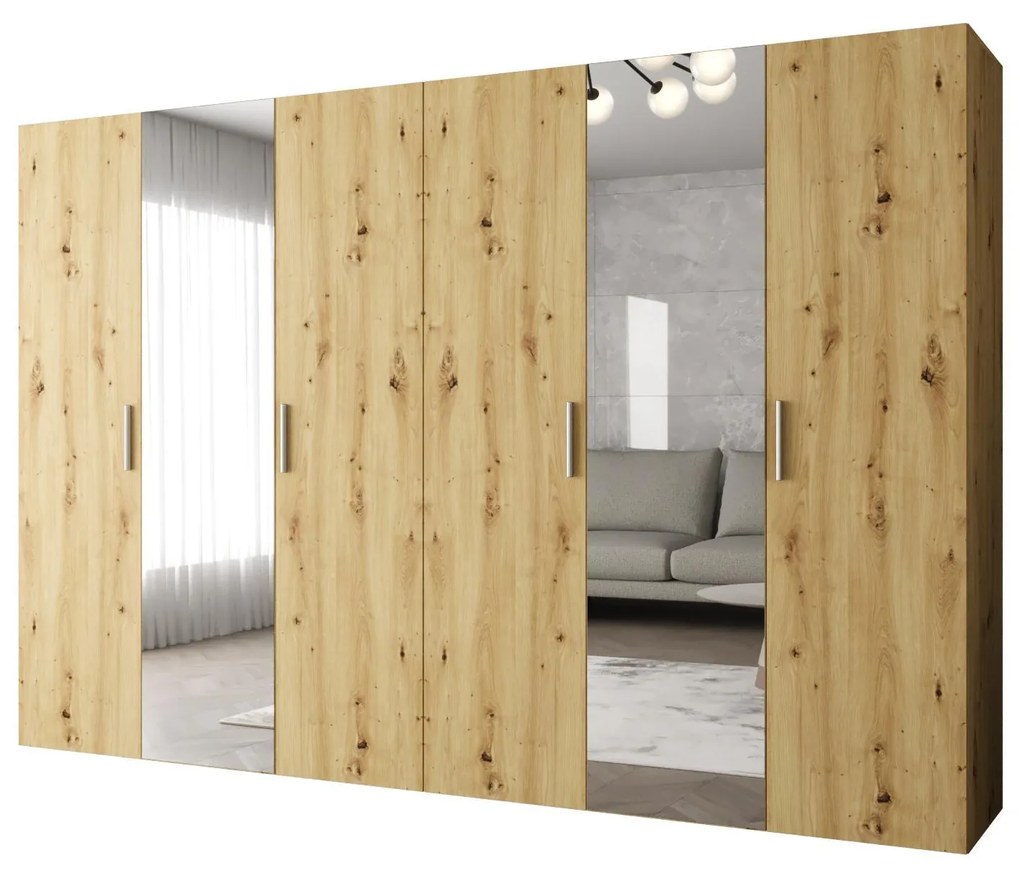 Dulap de haine 300 cm Borry 2 (Stejar artisan + Argintiu). 1125845