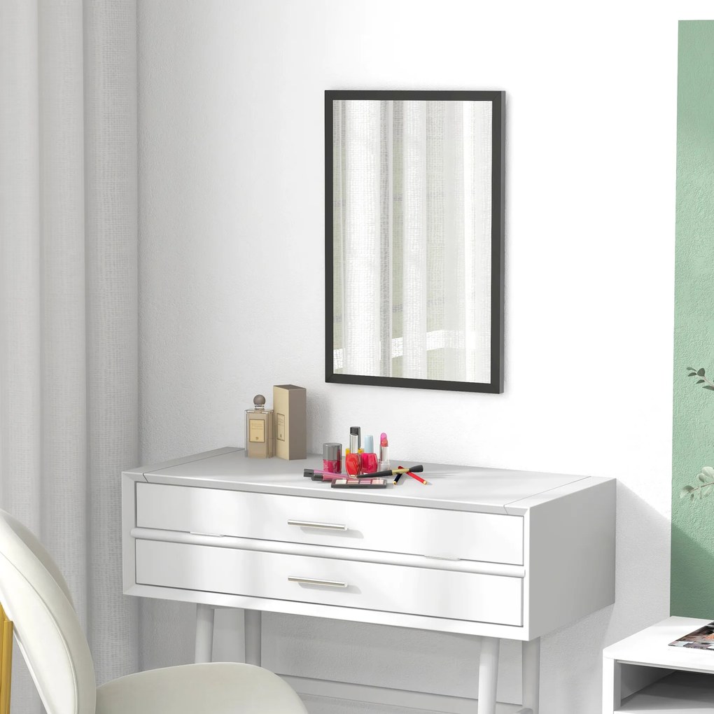 HOMCOM Oglindă Dreptunghiulară de Perete cu Cârlige, Sticlă și MDF, 60x80 cm, Negru | Aosom Romania