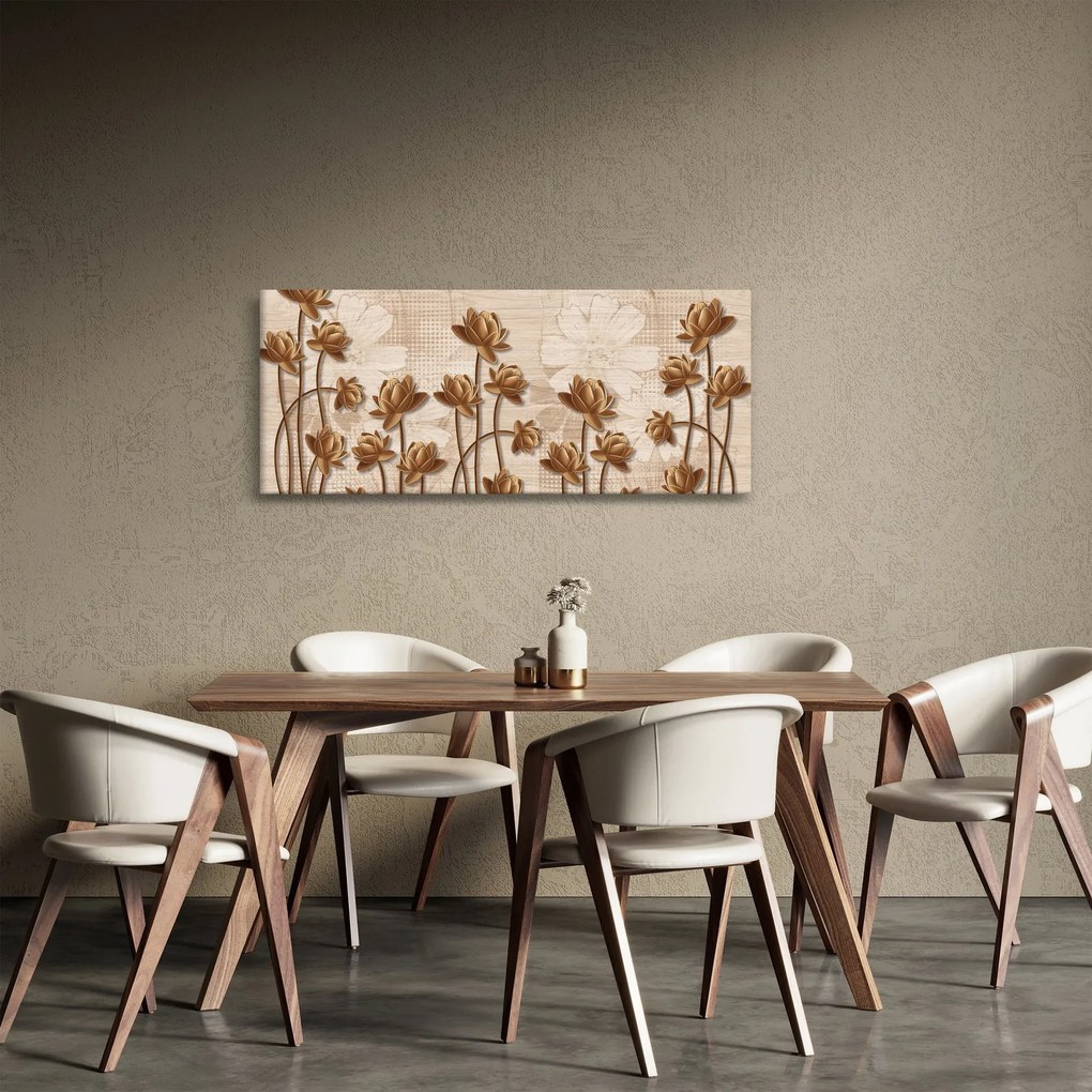 Tablou cu abstracția florilor - maro (120x50 cm)
