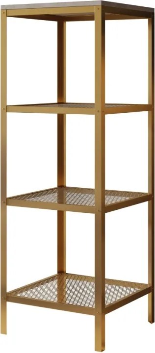 Raft metalic pentru carti, 40x113.4x40 cm, Reli, ADRK Furniture (Culoare: Auriu / Stejar)