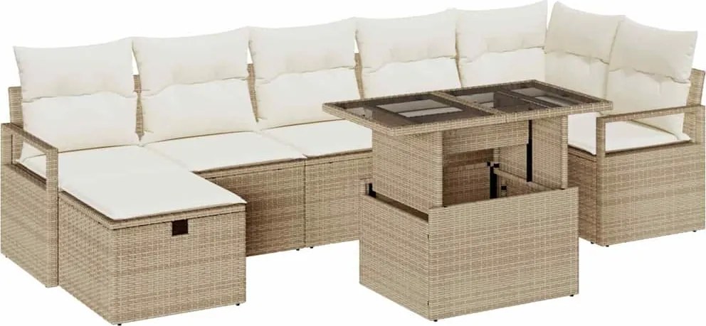 vidaXL Set de canapele pentru grădină cu pernă 8 pcs Bej Rattan poli
