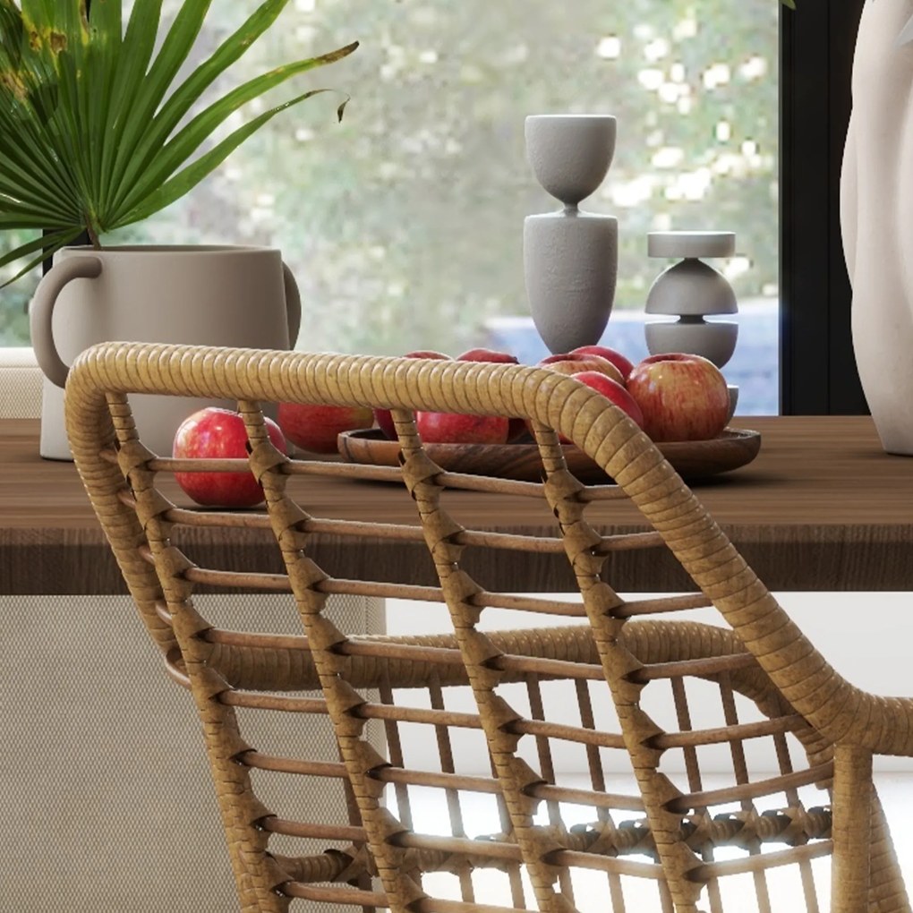 HOMCOM Lot de 2 scaune fotolii de dining design boem șezut din răchită sintetică picior din oțel alb | Aosom Romania