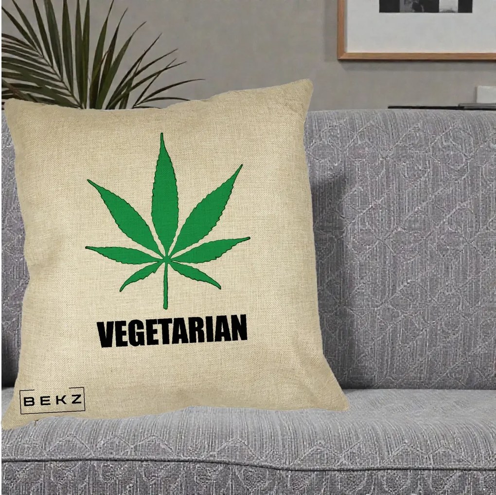 Perna Decorativa Vegetarian cu Frunza, 40x40 cm, Crem, Husa Detasabila, Perna Inclusa, BEKZ®