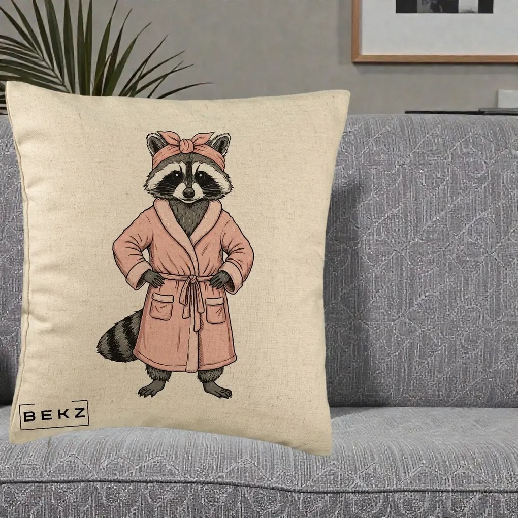 Perna Decorativa Albinuta Kawaii Vesela, 40x40 cm, Bej, Husa Detasabila, Perna Inclusa, BEKZ®