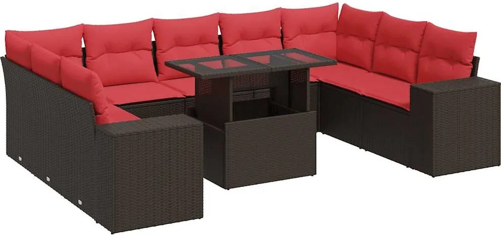 vidaXL Set canapele de grădină cu perne, 10 piese, maro, poliratan