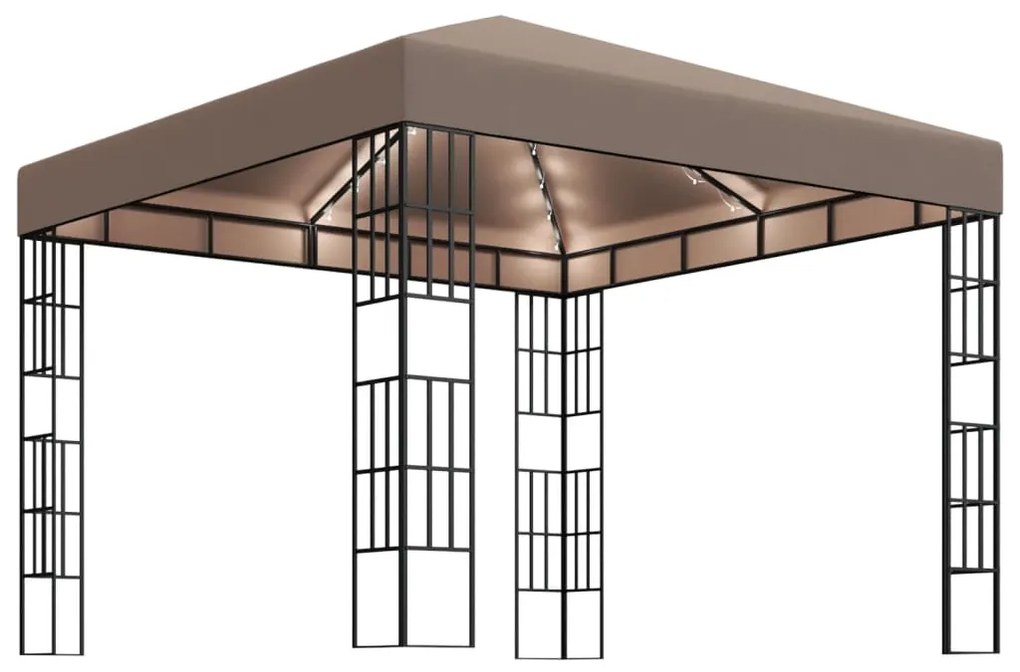 Pavilion cu siruri de lumini LED, gri taupe, 3x3 m Gri taupe, 3 x 3 m