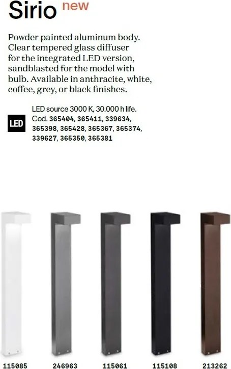 Stalp iluminat exterior IP65 SIRIO PT1 H30 NERO