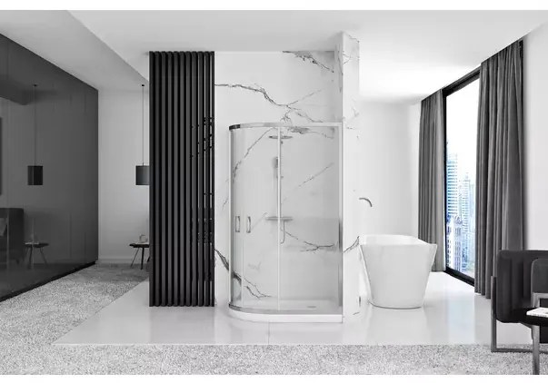 Cabina dus cu cadita semirotunda Rea Look cu doua usi culisante 80x100 crom lucios stanga