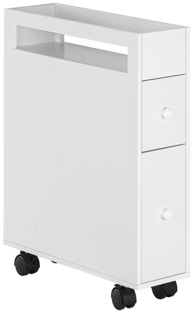 HOMCOM Carucior Cu Rotile pentru Spatiu Ingust Dulap de Baie, Design Compact, doua Sertare, patru Roti, alb, 16 x 49,5 x 66 cm | Aosom Romania