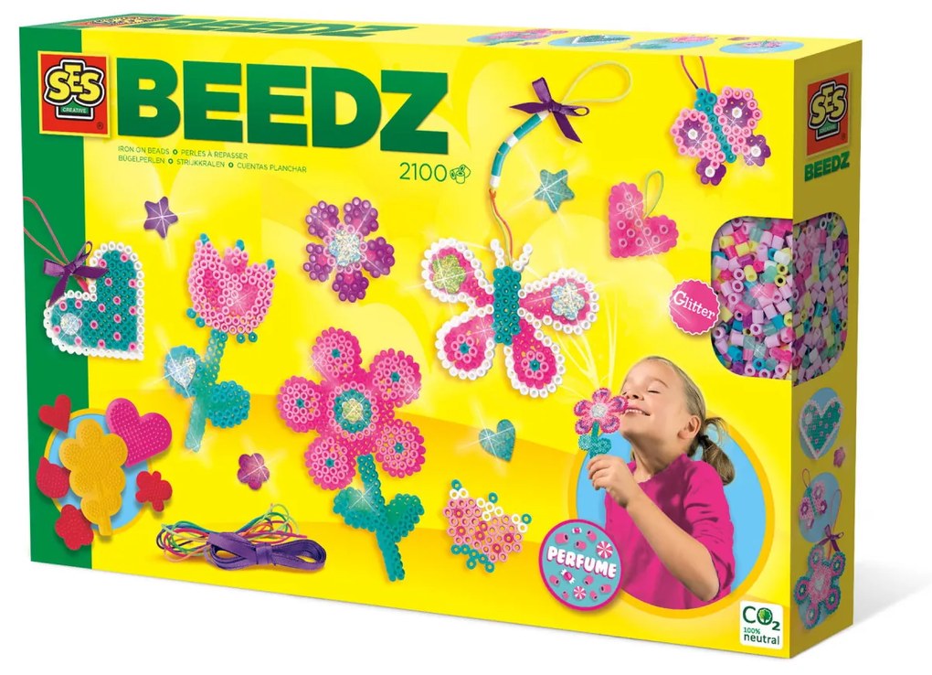 Set creativ copii Beedz - Margele de calcat Flori si Inimi parfumate