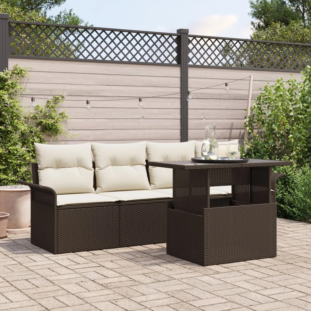 vidaXL Set de canapele pentru grădină cu pernă 5 pcs Maro Rattan poli