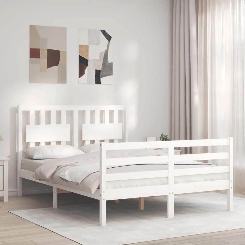 3194312 vidaXL Cadru de pat cu tăblie, alb, 140x200 cm, lemn masiv