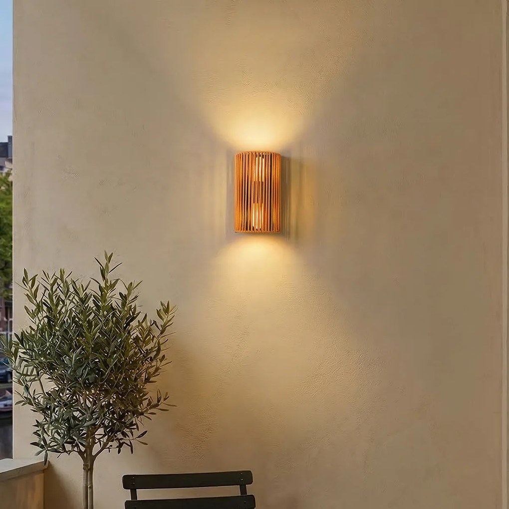 Lampă de perete Japandi portocalie cu negru și frânghie IP44 - Jayla