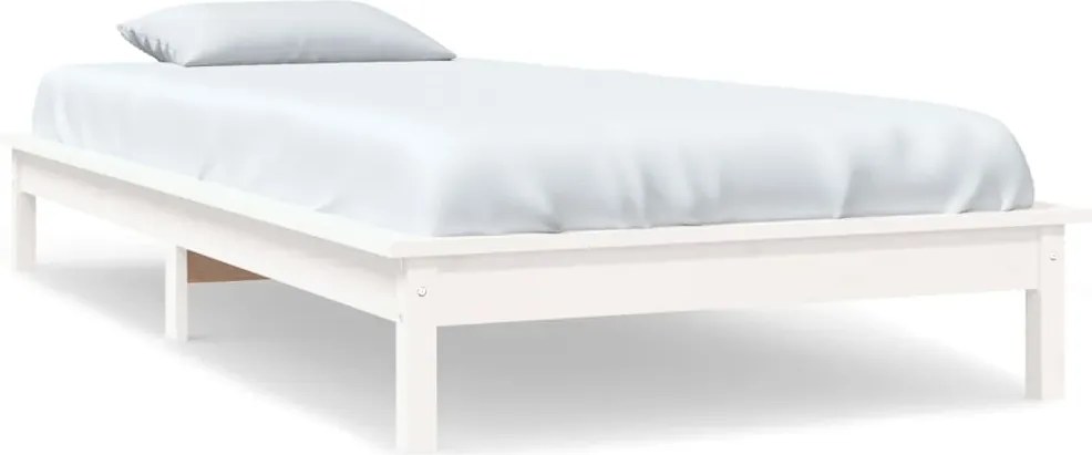 vidaXL Cadru de pat, alb, 90x200 cm, lemn masiv de pin