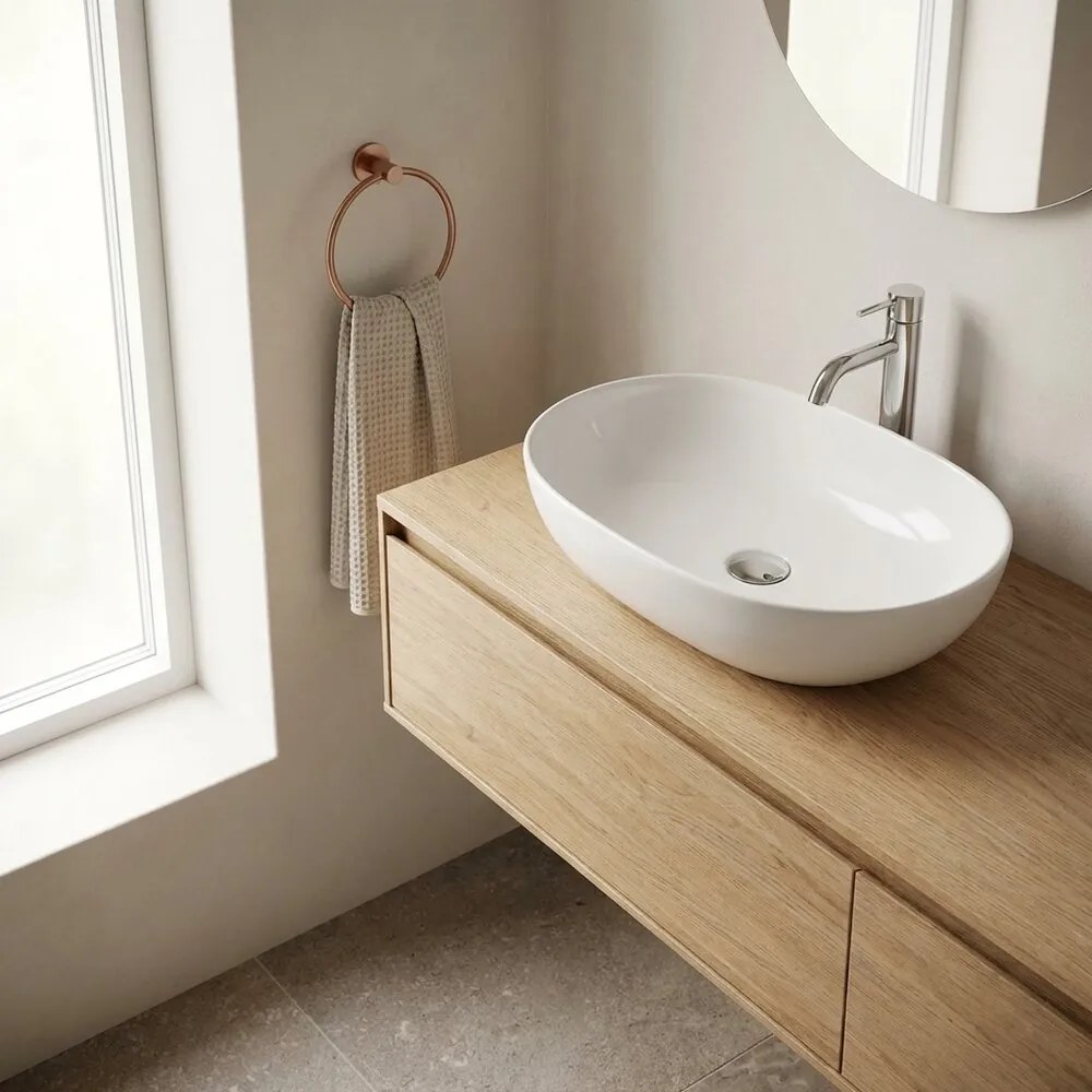 Lavoar pe blat Rune Viggo oval 60 cm alb lucios