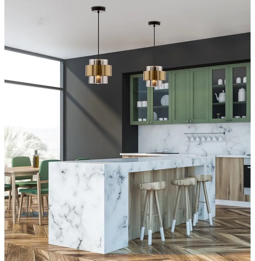 Lustră neagră cu abajur din sticlă ø 18 cm Spiega – Candellux Lighting