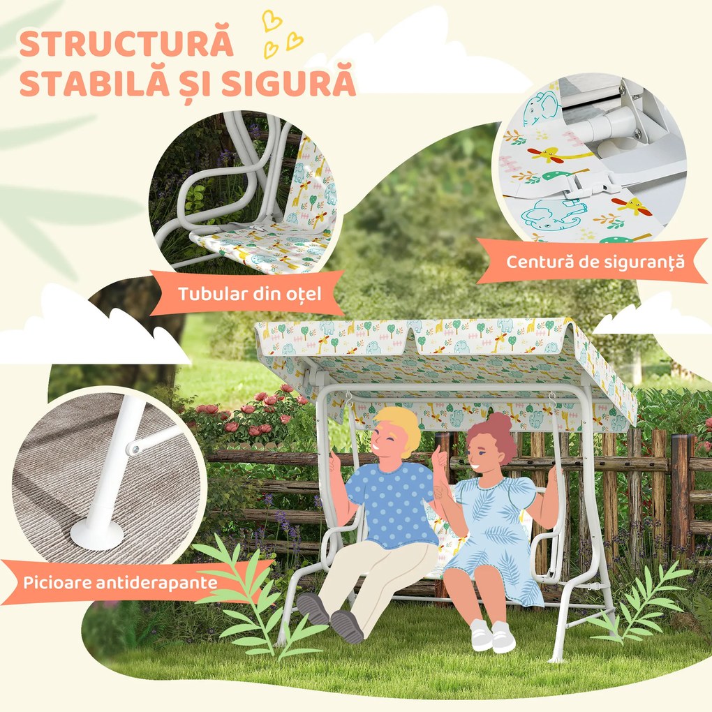 AIYAPLAY Leagăn pentru Copii cu Copertină Reglabilă și Centură de Siguranță, 120x112x75 cm, Alb | Aosom Romania