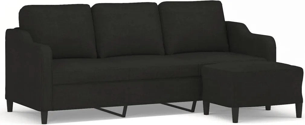 vidaXL Canapea cu 3 locuri cu taburet, negru, 180 cm, material textil