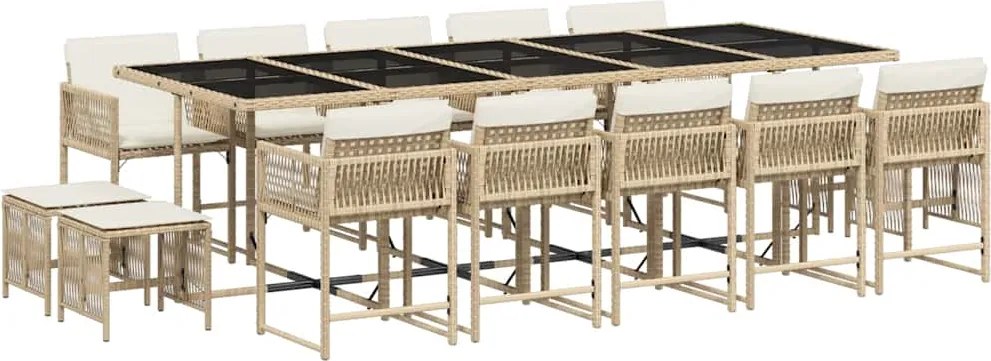 vidaXL Set mobilier de grădină cu perne, 15 piese, bej, poliratan