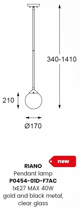 Lustra, Pendul modern modern RIANO auriu/ transparent P0454-01D-F7AC ZL