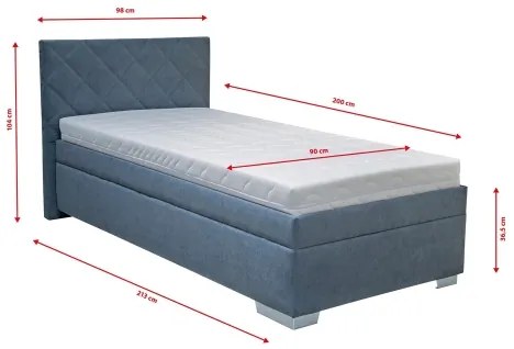 Pat tapițat LANA 90x200 cm cu spațiu de depozitare și saltea inclusă, albastru