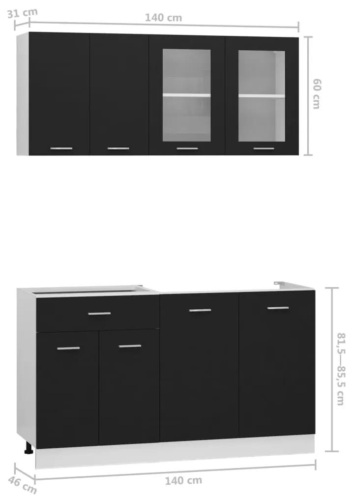 Set dulapuri de bucatarie, 4 piese, negru PAL Negru, fara blat de lucru, 1