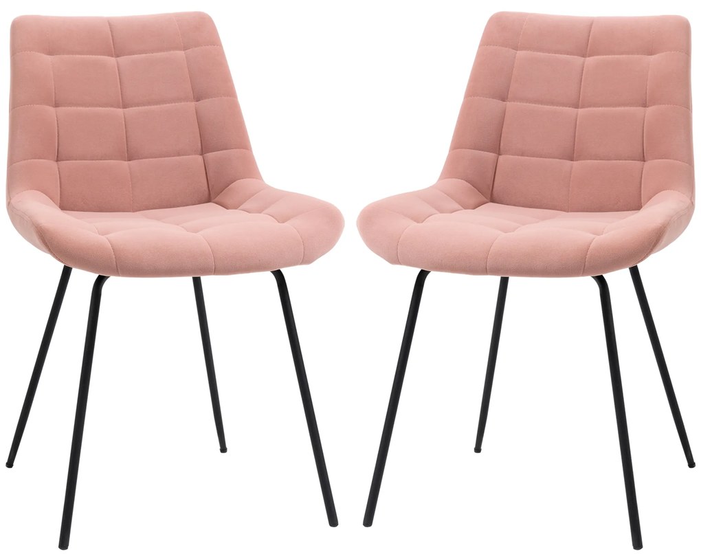 HOMCOM Set de 2 Scaune de Dining Scaune Accent Scaune de Bucatarie, Design Retro, Aspect de Catifea, 50 cm x 61 cm x 79 cm, Roz | Aosom Romania