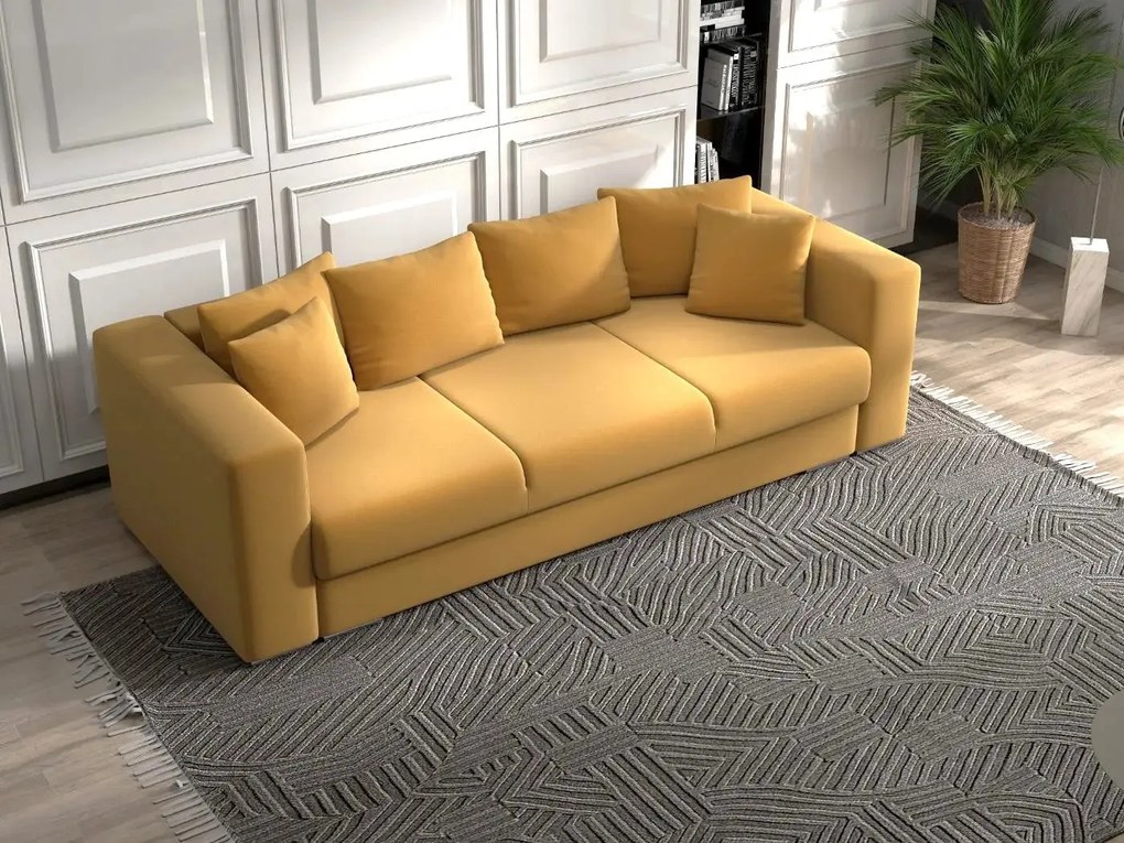 Canapea extensibilă dumonde cu ladă de depozitare si sezut confortabil din spuma high-density, Gloria Royal Muștar  240x100 cm