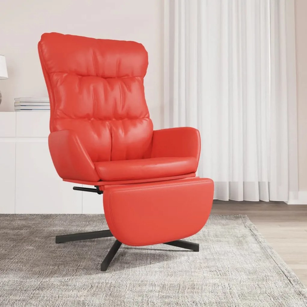 3097617 vidaXL Scaun de relaxare cu taburet, roșu, piele ecologică